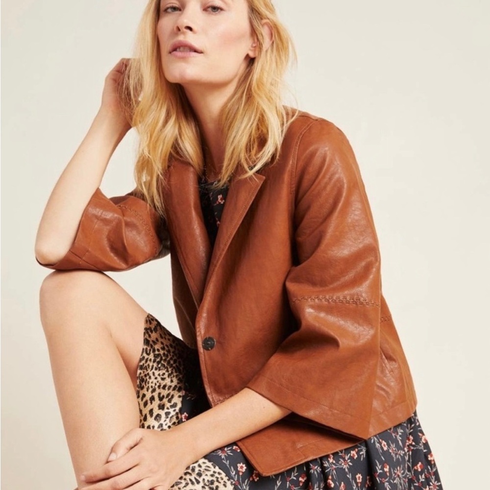 Anthropologie Hayden Embroidered Faux Leather Jacket